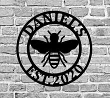Load image into Gallery viewer, Honey Bee Family Name Established Sign | Custom Metal Sign