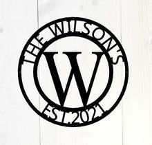 Load image into Gallery viewer, Personalized Family Name Metal Sign - Housewarming Gift - Door Hanger - Wedding Gift - Metal Monogram Sign