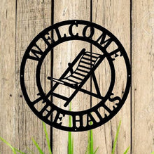Load image into Gallery viewer, Personalized Campfire Family Name Sign / Metal Wall Decor / Monogram Name Camping Sign / Home Decor / Personalized Outdoor Decor