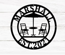 Load image into Gallery viewer, Personalized Campfire Family Name Sign / Metal Wall Decor / Monogram Name Camping Sign / Home Decor / Personalized Outdoor Decor