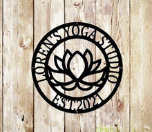 Load image into Gallery viewer, Yoga Studio Decor, Lotus Flower sign, Lotus Wall Art, Metal Wall Décor, Metal Wall Hangings, Home Decoration, Yoga Wall Art
