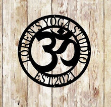 Load image into Gallery viewer, Yoga Wall Art, Aum Sign, Buddha Wall Art, Charm, Om Metal Wall Art, Metal Wall Sign, Metal Wall Decor, Metal Wall Art, Housewarming Gift