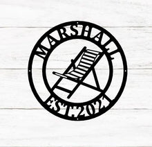 Load image into Gallery viewer, Personalized Campfire Family Name Sign / Metal Wall Decor / Monogram Name Camping Sign / Home Decor / Personalized Outdoor Decor