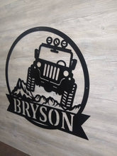 Load image into Gallery viewer, Jeep Personalized Family Name-Jeep Off Road Metal, Custom Mountain Scene with Jeep - Personalized Text - Solid Steel Construction
