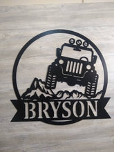 Load image into Gallery viewer, Jeep Personalized Family Name-Jeep Off Road Metal, Custom Mountain Scene with Jeep - Personalized Text - Solid Steel Construction
