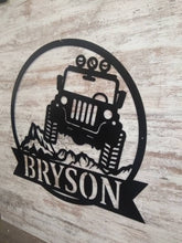 Load image into Gallery viewer, Jeep Personalized Family Name-Jeep Off Road Metal, Custom Mountain Scene with Jeep - Personalized Text - Solid Steel Construction