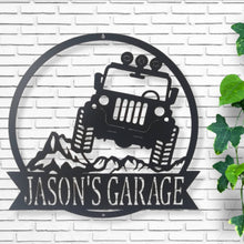 Load image into Gallery viewer, Jeep Personalized Family Name-Jeep Off Road Metal, Custom Mountain Scene with Jeep - Personalized Text - Solid Steel Construction