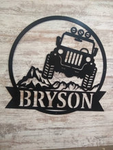 Load image into Gallery viewer, Jeep Personalized Family Name-Jeep Off Road Metal, Custom Mountain Scene with Jeep - Personalized Text - Solid Steel Construction