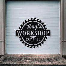 Load image into Gallery viewer, metal garage sign, personalized metal shop sign, tool shed sign, Custom Workshop Sign | Free Shipping | Metal Sign | Gifts | Man Cave
