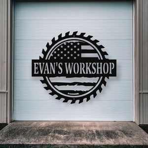 Custom American Flag Workshop Sign | Metal Shop Sign | Free Shipping | Dad Shop | Valentines Day | Garage Sign | USA | Freedom, garage