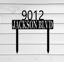 Load image into Gallery viewer, Lawn Address Monogram Metal Sign, Custom Address Sign, Address Sign, metal yard art, custom metal sign, metal letters, house warming gift
