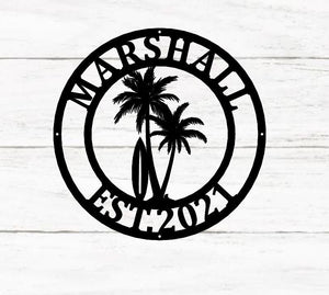 Personalized Palm Tree Metal Sign - Beach House Signs - Door Hanger - Metal Wall Art - Beach Decor - Coastal Decor - Tropical Decor