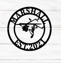 Load image into Gallery viewer, Hummingbird Metal Sign, Custom Hummingbird Family Name Sign
