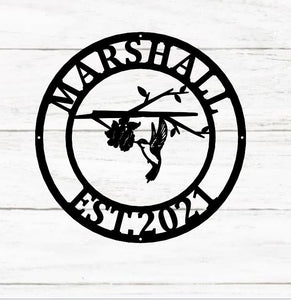 Hummingbird Metal Sign, Custom Hummingbird Family Name Sign