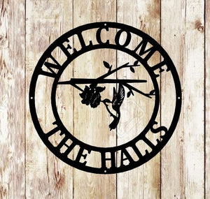 Hummingbird Metal Sign, Custom Hummingbird Family Name Sign