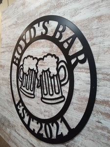 Personalized beer mugs sign