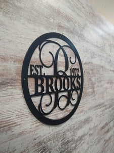 Personalized Family Name Metal Sign, Metal Established Family Sign, Housewarming Gift, Door Hanger, Wedding Gift, Metal Monogram Sign