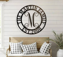 Load image into Gallery viewer, Personalized Family Name Metal Sign, Housewarming Gift, Metal Monogram Sign, Door Hanger, Last Name Sign, Metal Wall Art, Wedding Gift
