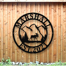 Load image into Gallery viewer, Metal Moose Sign, Personalize Moose Metal Sign, Last name Moose Sign for Outdoor, Personalize Metal Sign, Outdoor Name, Outdoor Name Sign
