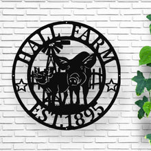 Load image into Gallery viewer, Pig Farm sign, Animals farm, Established, Silhouette farm, steel sign ,Steel Art, animal farm sign, metal art, farmhouse, hog wall art
