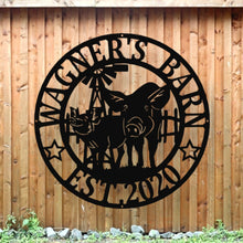 Load image into Gallery viewer, Pig Farm sign, Animals farm, Established, Silhouette farm, steel sign ,Steel Art, animal farm sign, metal art, farmhouse, hog wall art

