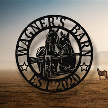 Load image into Gallery viewer, Custom Metal Name Sign - Personalized Horse Sign - Door Hanger - Outdoor Metal Sign - Horse Theme - Equine - Equestrian - Horse Gift
