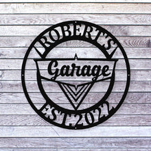 Load image into Gallery viewer, Vintage 1950&#39;s Garage Sign - Personalized Metal Wall Art - Dad Man Cave - Classic Car Decor - Car Shop Decor - Personalized Gifts - Wall Art
