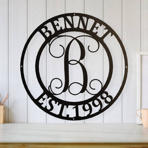 Personalized Family Name Metal Sign, Housewarming Gift, Metal Monogram Sign, Door Hanger, Last Name Sign, Metal Wall Art, Wedding Gift