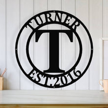 Load image into Gallery viewer, Personalized Family Name Metal Sign, Housewarming Gift, Metal Monogram Sign, Door Hanger, Last Name Sign, Metal Wall Art, Wedding Gift
