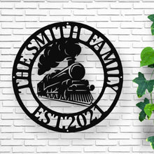 Load image into Gallery viewer, Personalized Train Sign - Powder Coated for Outdoor or Indoor Use, High Quality Custom Metal Sign, Train Metal Sign - Metal Wall Décor
