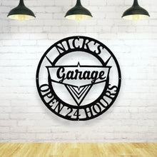 Load image into Gallery viewer, Vintage 1950&#39;s Garage Sign - Personalized Metal Wall Art - Dad Man Cave - Classic Car Decor - Car Shop Decor - Personalized Gifts - Wall Art
