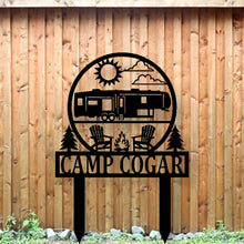 Load image into Gallery viewer, Happy Campers Yard sign, Camping Sign, Camper Decor, RV Decor, Family Name Sign
