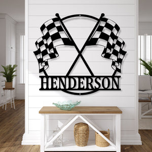 Customizable Metal Checkered Racing Flags sign - Race Car Sign - Racing Sign - Checkered Flags Sign - Metal Checkered Flag - Metal Race Sign