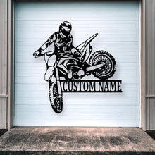 Load image into Gallery viewer, Custom Dirt Bike Metal Sign, Dirt Bike Rider Name Sign, Motocross Racing Sign, Boys Bedroom Decor, Dirt Bike Decor, metal wall art
