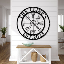 Load image into Gallery viewer, VEGVISIR RUNE - Viking Compass- Norse Wayfinder- Nordic Compass- Wall Hanging- Custom Indoor Outdoor Metal Art - Metal Icelandic Wall Art
