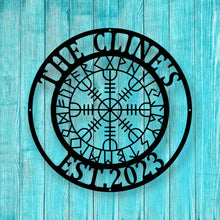 Load image into Gallery viewer, VEGVISIR RUNE - Viking Compass- Norse Wayfinder- Nordic Compass- Wall Hanging- Custom Indoor Outdoor Metal Art - Metal Icelandic Wall Art
