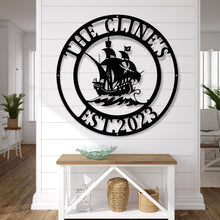 Load image into Gallery viewer, Pirate Ship Custom Wall Decoration, Metal Powder Coated Pirate Ship Sign, Metal Pirate Ship Decor, Vintage Ship Art,Metal Ship Sign
