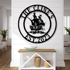 Pirate Ship Custom Wall Decoration, Metal Powder Coated Pirate Ship Sign, Metal Pirate Ship Decor, Vintage Ship Art,Metal Ship Sign