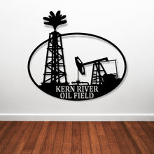 Load image into Gallery viewer, Personalized Metal Name Sign, Custom Oil Field Sign, Oil Rig Welcome Sign, Rustic Metal Wall Art, Driller Gift, oil rig sign,
