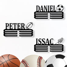 Load image into Gallery viewer, Custom Name Medal Hanger Monogram, Custom Medal Holder | Personalized Sports Medal Hanger | Display for Ribbons and Medals, Medal Holder
