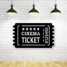 Load image into Gallery viewer, metal cinema ticket, movie ticket, metal movie room decor

