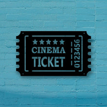 Load image into Gallery viewer, metal cinema ticket, movie ticket, metal movie room decor
