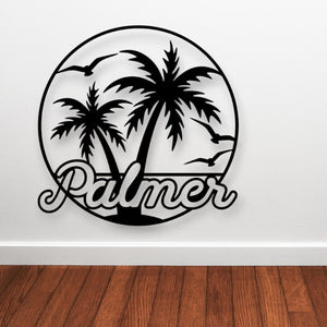 Custom Metal Palm Tree Sign, Family Pool Sign, Pool Sign For Deck, Metal Pool Deck Sign, Tropical Outdoor Décor, Outdoor Kitchen Sign