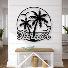 Load image into Gallery viewer, Custom Metal Palm Tree Sign, Family Pool Sign, Pool Sign For Deck, Metal Pool Deck Sign, Tropical Outdoor Décor, Outdoor Kitchen Sign
