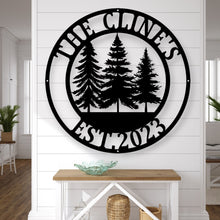 Load image into Gallery viewer, Metal Pine Tree Monogram | Customizable Name Sign, Rustic Home Décor, Personalized Gift, Nature-Inspired Wall Art, Farm Sign,
