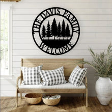 Load image into Gallery viewer, Metal Pine Tree Monogram | Customizable Name Sign, Rustic Home Décor, Personalized Gift, Nature-Inspired Wall Art, Farm Sign,
