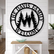 Load image into Gallery viewer, Metal Pine Tree Monogram | Customizable Name Sign, Rustic Home Décor, Personalized Gift, Nature-Inspired Wall Art, Farm Sign,
