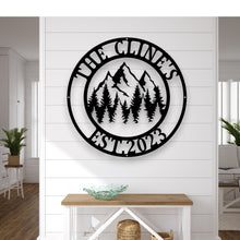 Load image into Gallery viewer, Metal Pine Tree Monogram | Customizable Name Sign, Rustic Home Décor, Personalized Gift, Nature-Inspired Wall Art, Farm Sign,
