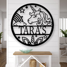 Load image into Gallery viewer, Unicorn Metal Sign | Whimsical Wall Art for Kids Room, Unique Home Decor, Magical Gift Idea, Nursery Decoration, Enchanting Wall Decor
