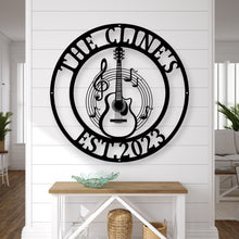 Load image into Gallery viewer, Metal Guitar Music Sign | Rustic Decor, metal Wall Art, Music Lover Gift, Guitarist Home Décor, Band Room Decoration
